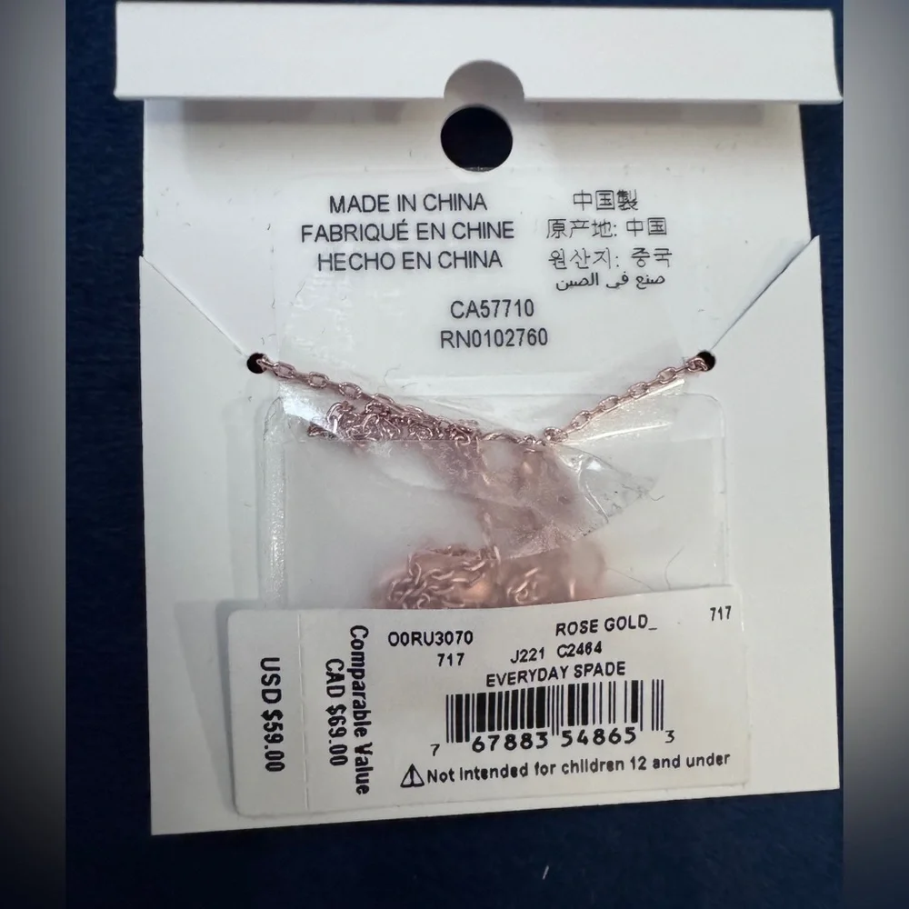 NWT Women’s KATE SPADE Everyday Spade Metal Mini Pendant Rose Gold Necklace